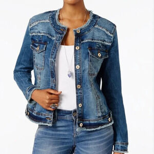 INC International Concepts Frayed Denim Jacket, Size Large Women’s*